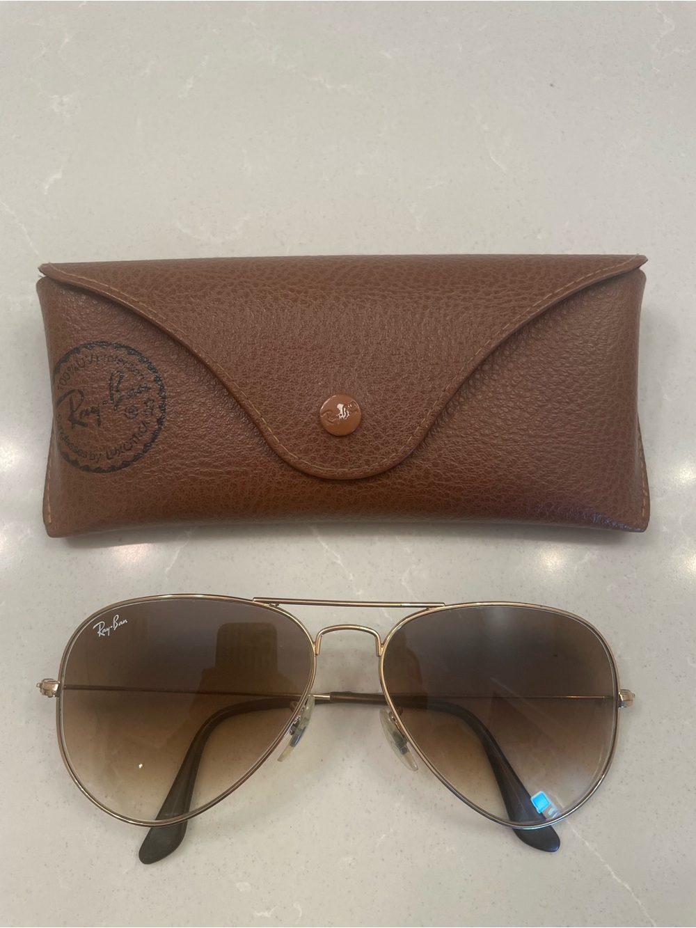 Ray-Ban Gold Frame Sunglasses with Brown Gradient Lenses
